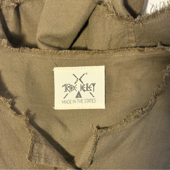 Tribe Kelley Olive Cotton Raw Edge Shirt Dress NWOT - Picture 4 of 7